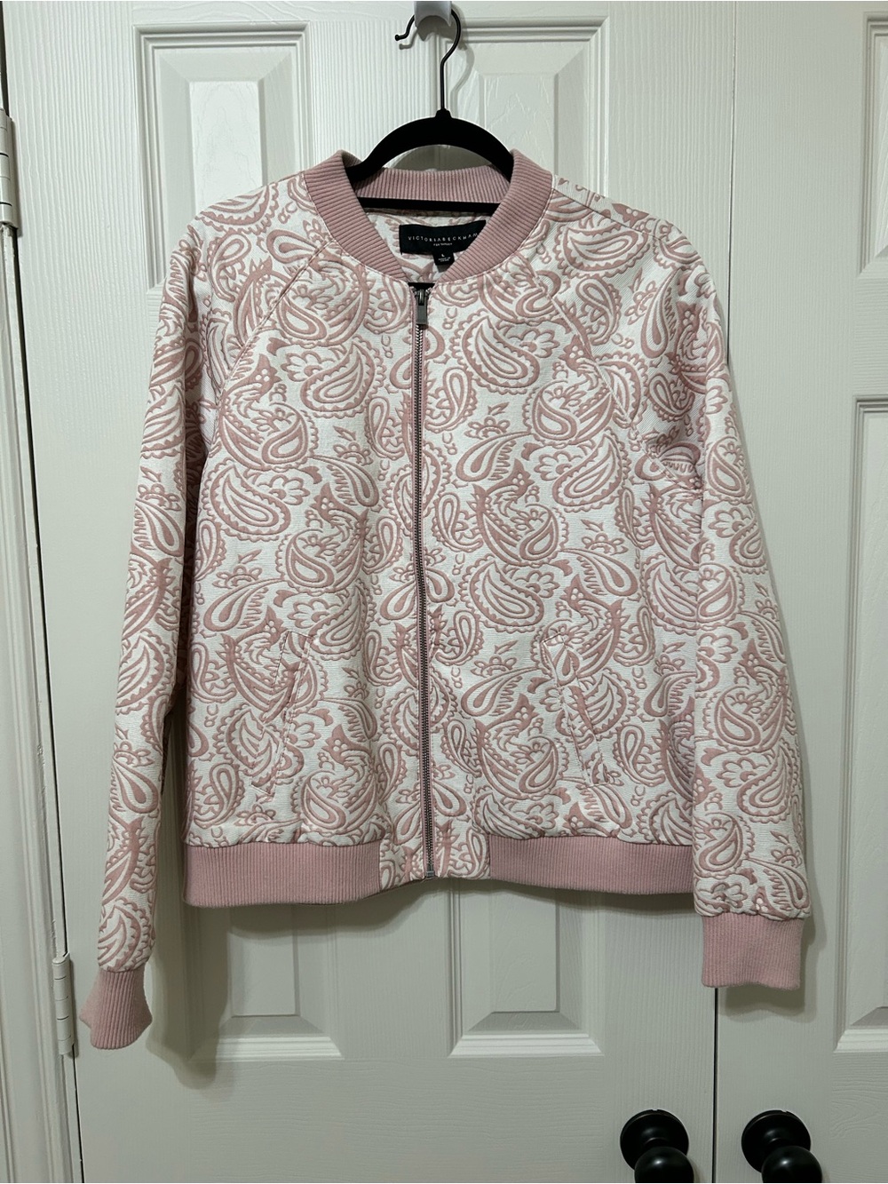 Victoria Beckham for Target Pink and White Paisley Zip Bomber Jacket sz L